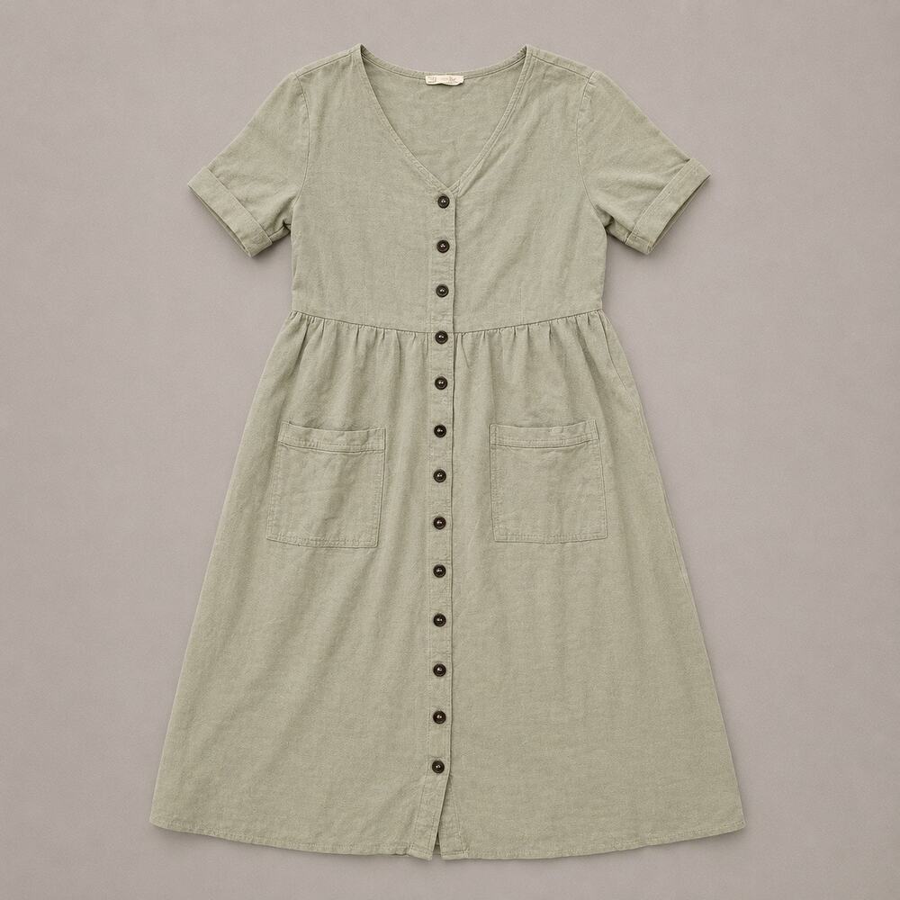 Sage Green Button Front Cottagecore Prarie Midi Dress - Small - Picture 2 of 9